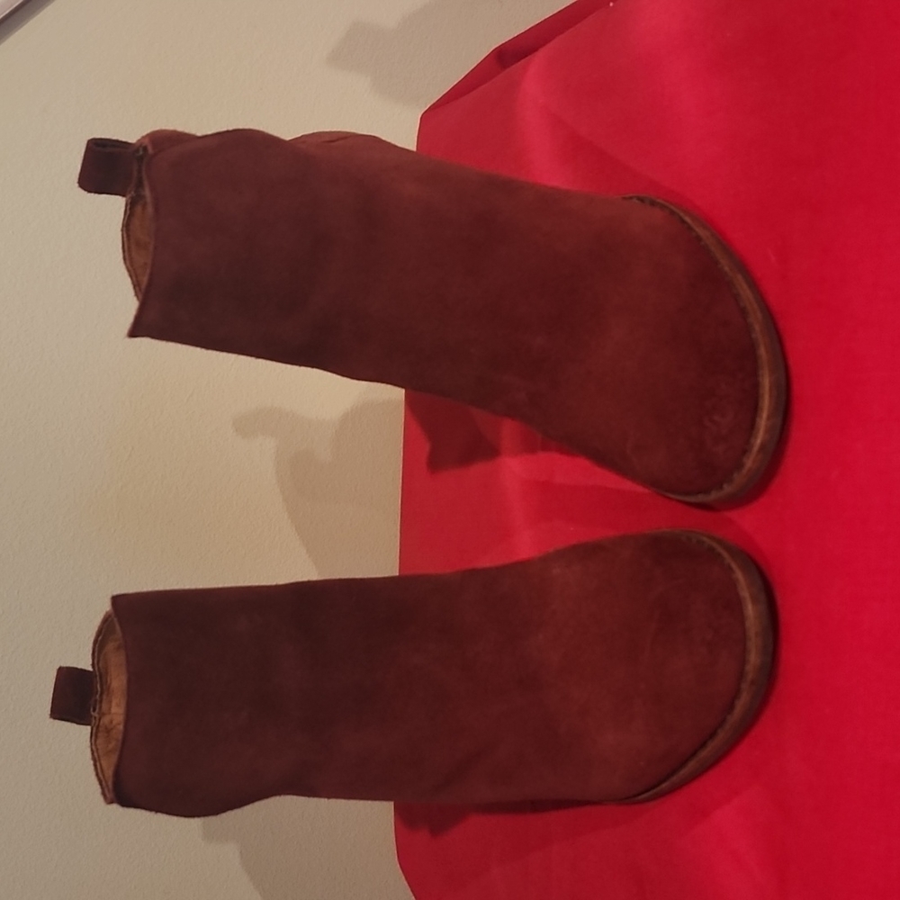 Lucky Brand booties wedge heel leather suede red/burgundy women sz 6.5